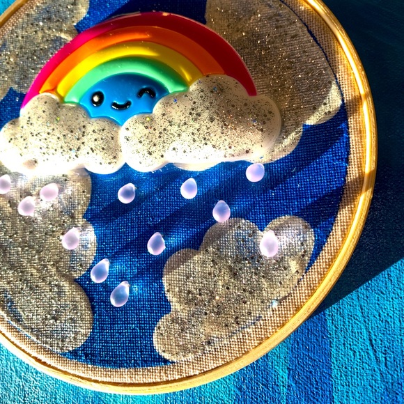 🌈 OOAK Handcrafted Rainbow 6” Embroidery Hoop Wall Art - Picture 2 of 2
